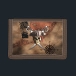 Pirate Map Trifold Wallet<br><div class="desc">Pirate skull, eye patch, pirate hat, and crossed swords over an antique style nautical map of the Florida Keys, historically the islands of the Keys were used by pirates as a hideout and base.</div>
