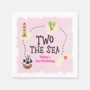 Pirate Map Two the Sea Pink Birthday Napkins