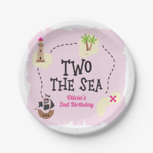 Pirate Map Two the Sea Pink Birthday Paper Plates