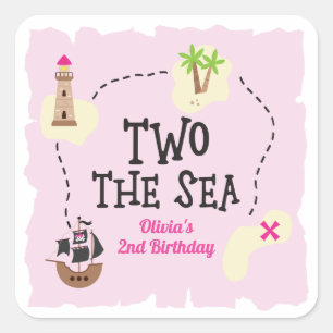 Pirate Map Two the Sea Pink Birthday Square Sticker