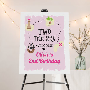 Pirate Map Two the Sea Pink Birthday Welcome Foam Board