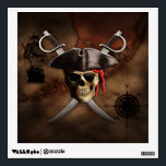 Pirate Map Wall Decal<br><div class="desc">Pirate skull, eye patch, pirate hat, and crossed swords over an antique style nautical map of the Florida Keys, historically the islands of the Keys were used by pirates as a hideout and base.</div>