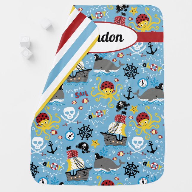 Pirate Marine Life Baby Blanket (In Situ)
