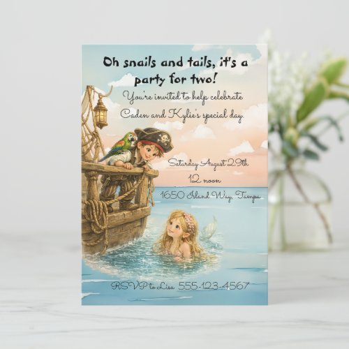 Pirate Mermaid Birthday Party digital Invitation