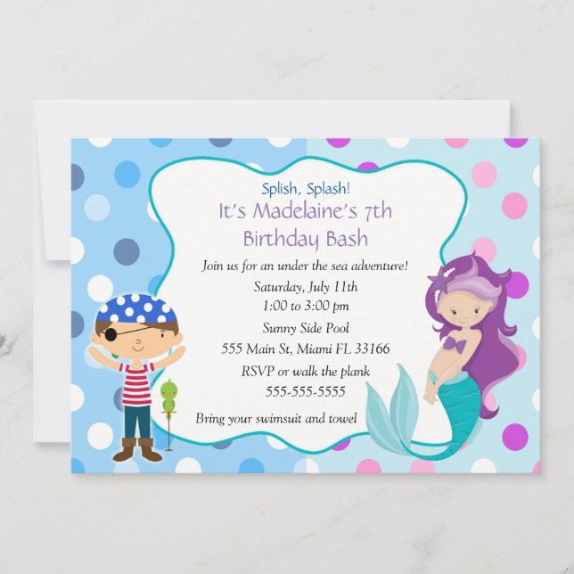 Pirate Mermaid Invitation Kids Birthday Party (Front)