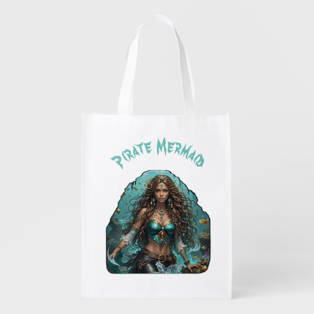 Pirate Mermaid Lady Thunder_Cove Grocery Bag (Front)