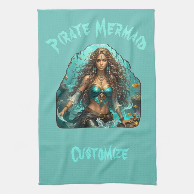 Pirate Mermaid Lady Thunder_Cove Kitchen Towel (Vertical)