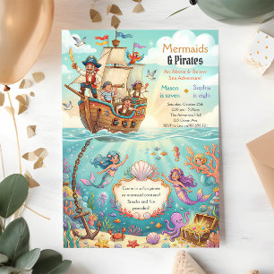 Pirate Mermaid Under the Sea 8th Birthday Invitation