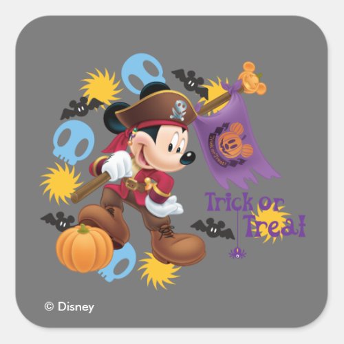 Pirate Mickey Mouse  Trick or Treat Square Sticker