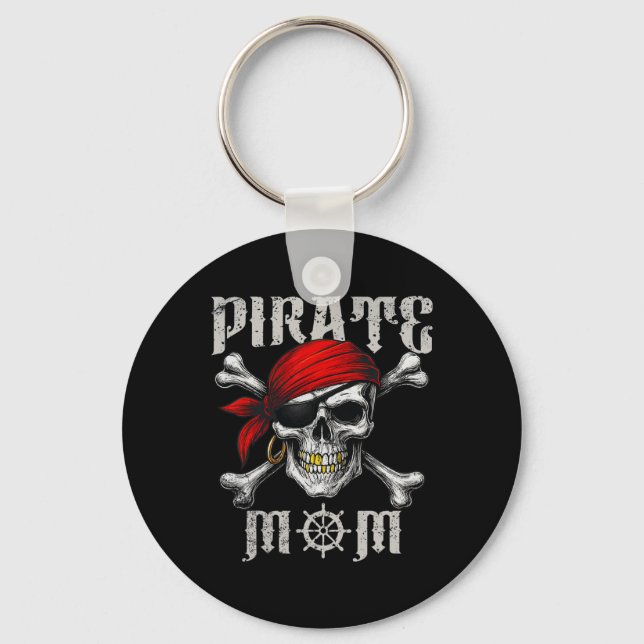 Pirate Mom Jolly Roger Flag And Skull Crossbones H Keychain (Front)