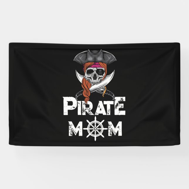 Pirate Mom Jolly Roger Skull & Crossbones Flag Banner (Horizontal)
