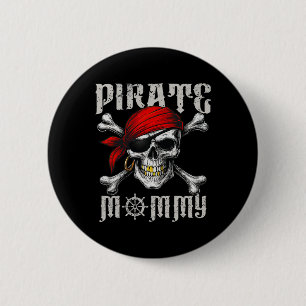 Pirate Mommy Jolly Roger Flag And Skull Crossbones Button