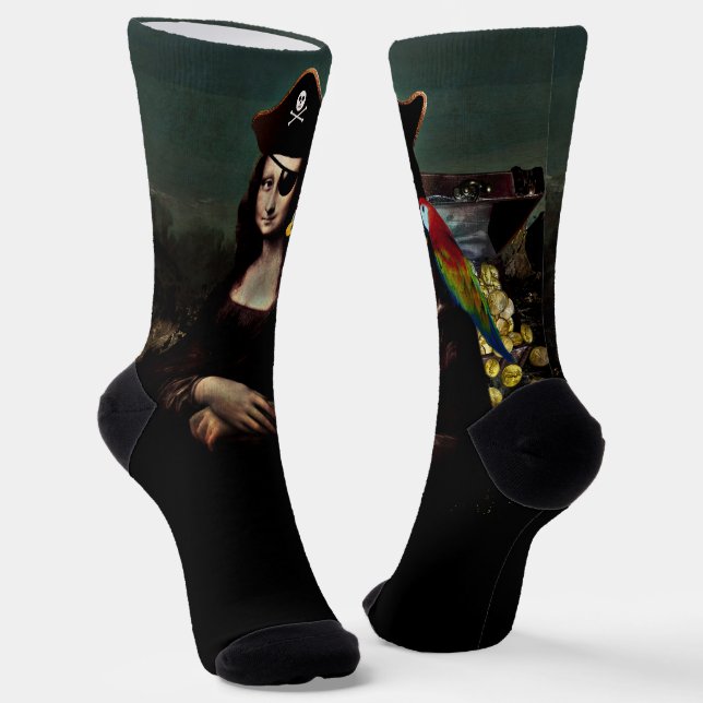 Pirate Mona Lisa with Eye Patch Socks (Angled)