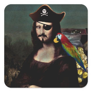 Pirate Mona Lisa with Eye Patch Square Sticker
