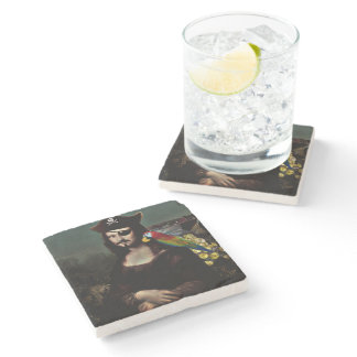 Pirate Mona Lisa with Eye Patch Stone Coaster