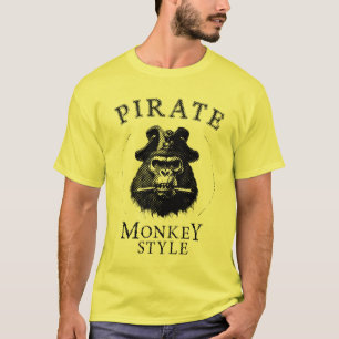 pirate monkey style black and white T-Shirt