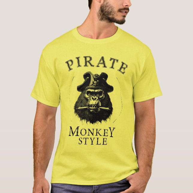 pirate monkey style black and white T-Shirt (Front)