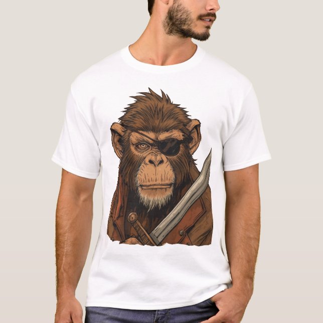 Pirate Monkey with Sword - Bold Adventure Art T-Shirt (Front)