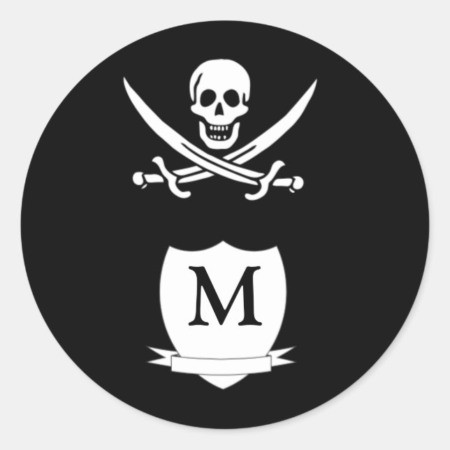Pirate & monogram classic round sticker (Front)