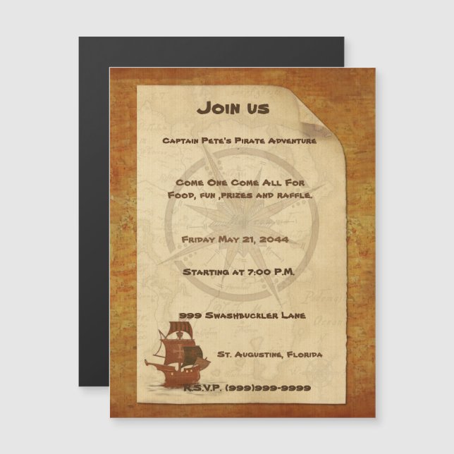 Pirate Mystery Ship Magnetic Invitation (Front/Back)