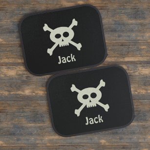 Black Heavy Duty Floor Mat featuring Pirate Cat Skull and