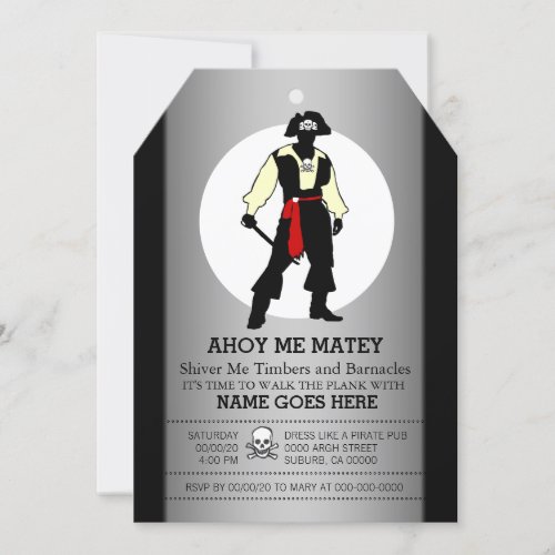 Pirate night moon birthday  Personalise Wording Invitation