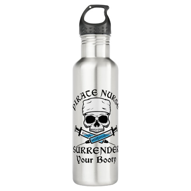 Pirate Nurse Surrender Your Booty Stainless Steel Water Bottle (Front)