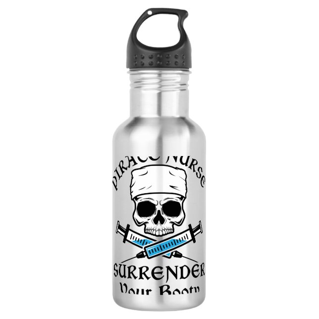 Pirate Nurse Surrender Your Booty Stainless Steel Water Bottle (Front)