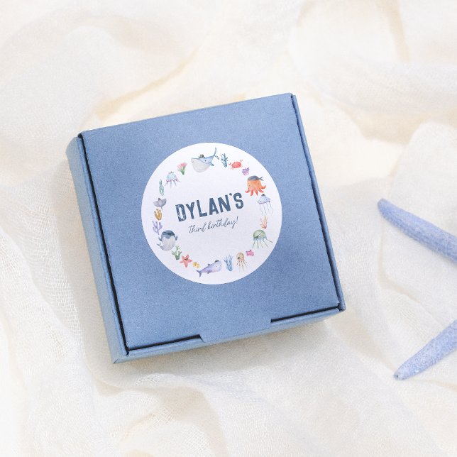 Pirate Ocean Under The Sea Boy Birthday Party Classic Round Sticker (Creator Uploaded)