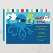 Pirate Octopus 5th Birthday Swim Party Invite (Front/Back)