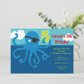 Pirate Octopus 5th Birthday Swim Party Invite (Standing Front)