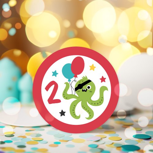 Pirate Octopus Boy Birthday Party Classic Round Sticker