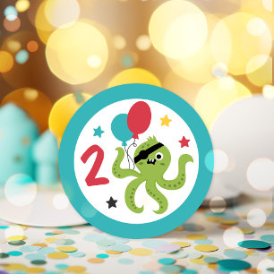 Pirate Octopus Boy Birthday Party Classic Round Sticker