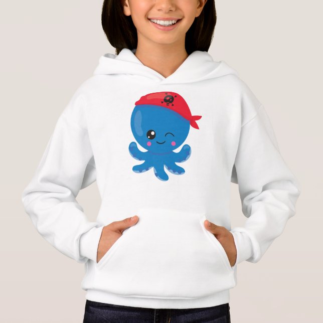 Pirate Octopus, Cute Octopus, Little Octopus Hoodie (Front)