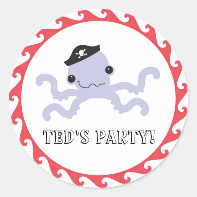 Pirate Octopus Favor Sticker (Front)