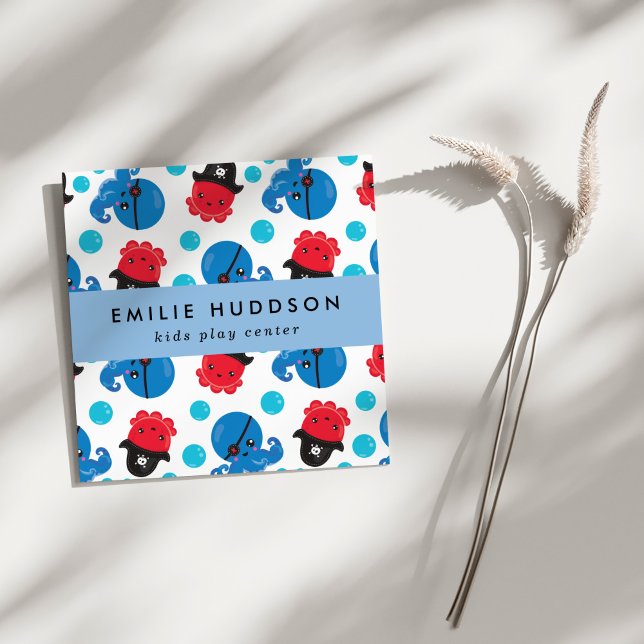 Pirate Octopus, Kids Play Center, Activity Center Square Business Card (Creator Uploaded)