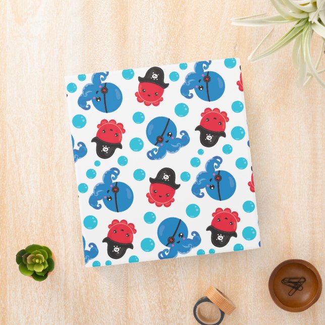 Pirate Octopus, Octopus Pattern, Sea Animals 3 Ring Binder (In Situ)