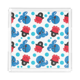 Pirate Octopus, Octopus Pattern, Sea Animals Acrylic Tray