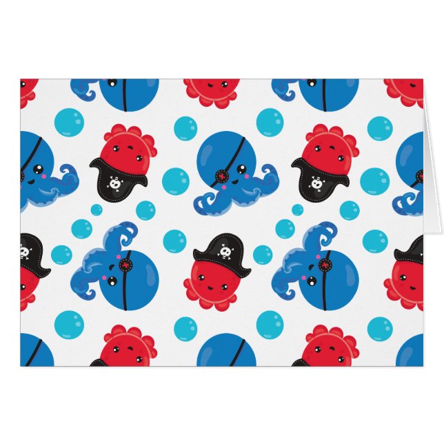 Pirate Octopus, Octopus Pattern, Sea Animals Cards (Front Horizontal)