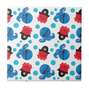 Pirate Octopus, Octopus Pattern, Sea Animals Ceramic Tile