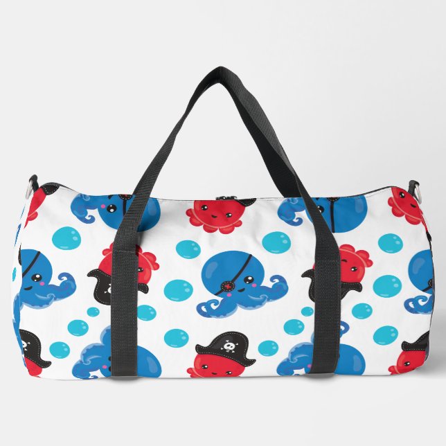 Pirate Octopus, Octopus Pattern, Sea Animals Duffle Bag (Front)