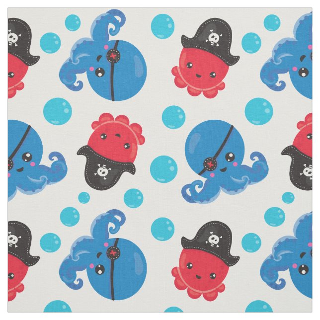 Pirate Octopus, Octopus Pattern, Sea Animals Fabric (Swatch)