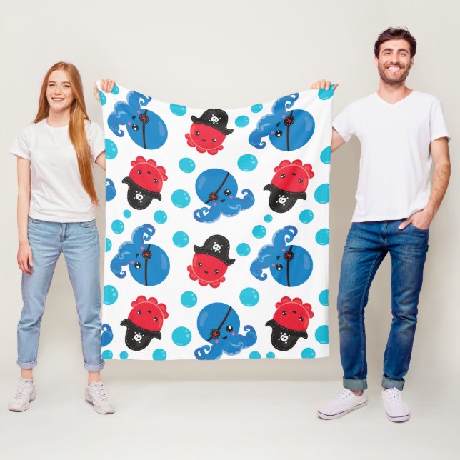 Pirate Octopus, Octopus Pattern, Sea Animals Fleece Blanket (In Situ)