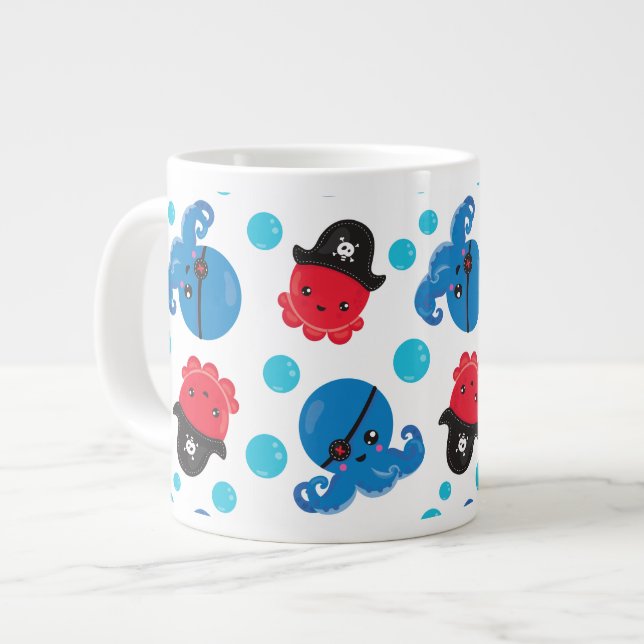 Pirate Octopus, Octopus Pattern, Sea Animals Giant Coffee Mug (Front Left)