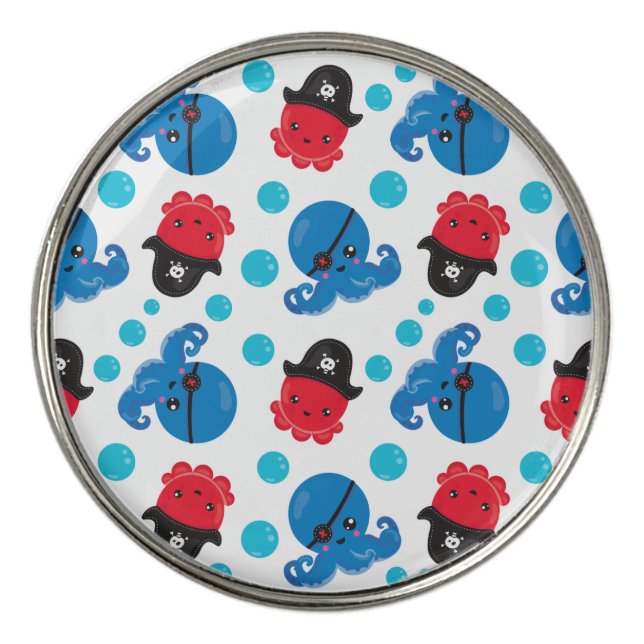 Pirate Octopus, Octopus Pattern, Sea Animals Golf Ball Marker (Front)