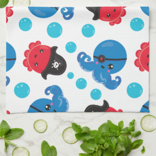 Pirate Octopus, Octopus Pattern, Sea Animals Kitchen Towel