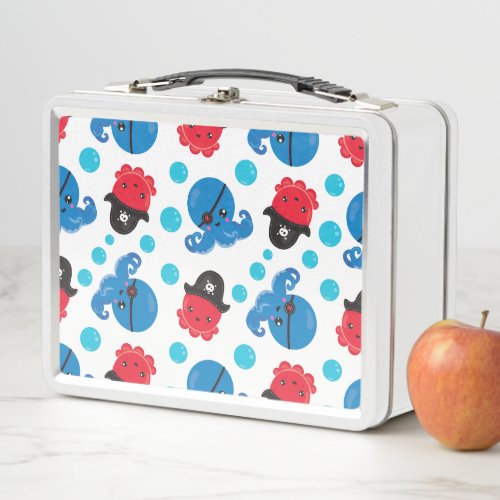 Pirate Octopus Octopus Pattern Sea Animals Metal Lunch Box