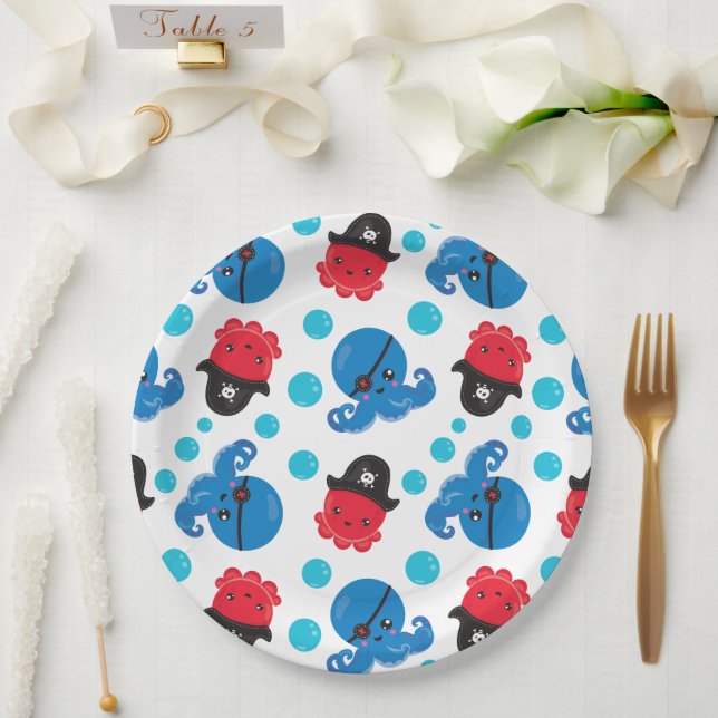 Pirate Octopus, Octopus Pattern, Sea Animals Paper Plates (Wedding)