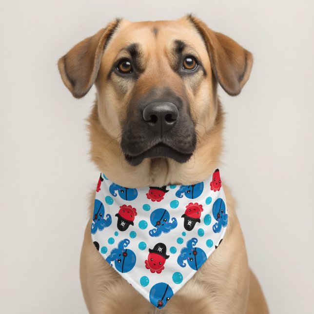 Pirate Octopus, Octopus Pattern, Sea Animals Pet Bandana Collar (Dog 2)