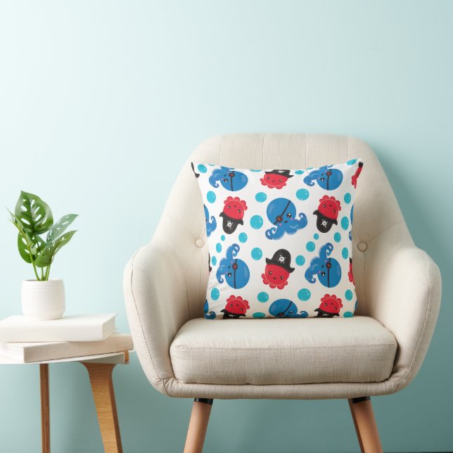Pirate Octopus, Octopus Pattern, Sea Animals Throw Pillow (Chair)